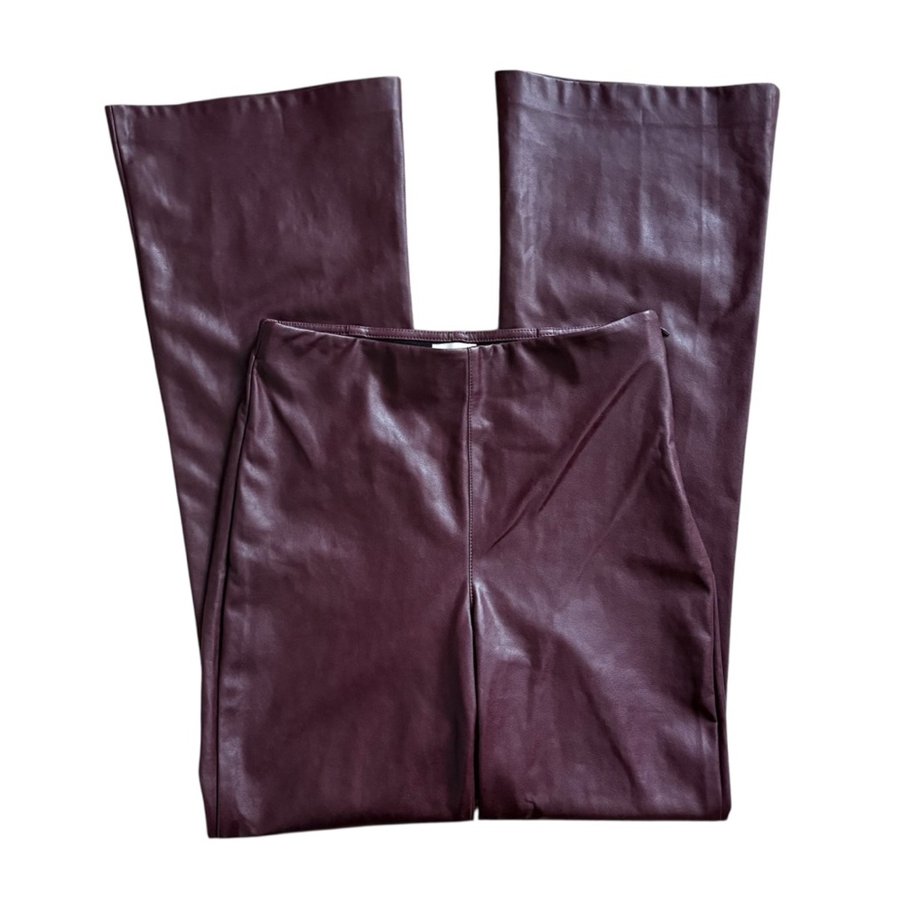 Aritzia Wilfred Roma Vegan Leather Oxblood Burgundy Flared Pants Sleek Size 4 - Picture 5 of 15